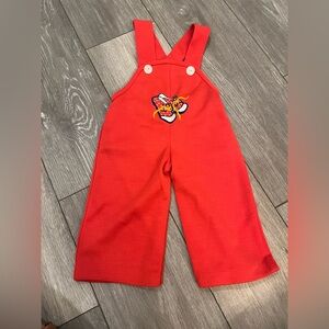 Rare 60/70s Vintage Baby Romper Overalls Red Size 9m
